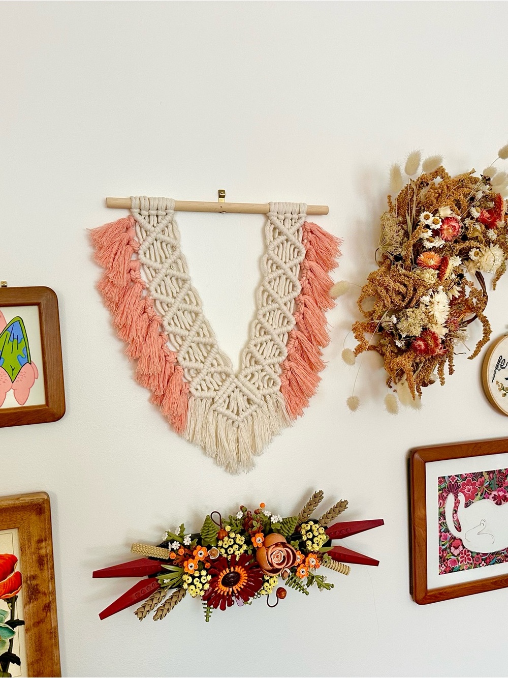 Hand Crafted Coral and Cream Boho Macrame Wall Décor